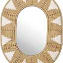 Briful Bohomain Wall Mirror Oval Decorative Mirror Seagrass Wall-Mounted Mirror Farmhouse Home Dcor, Hanging Wall Art for Living Room Bedroom Dining Room, Size-16.54''x12.6'' (Brown and White)