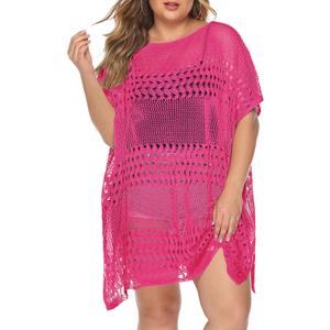Chalier Womens Swimsuit Coverup Crochet Bathing Suit Cover Up, Plus Size Beach Cover Ups Hollow Out Bikini Dress (Hollow Rose, Size Plus (1 Pack))