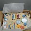 LOL-FUN Wooden Baby Walker with Detachable Busy Board, Push Walker for Baby with Adjustable Speed Wheels, Activity Learning Walker for Boys Girls 12 Months