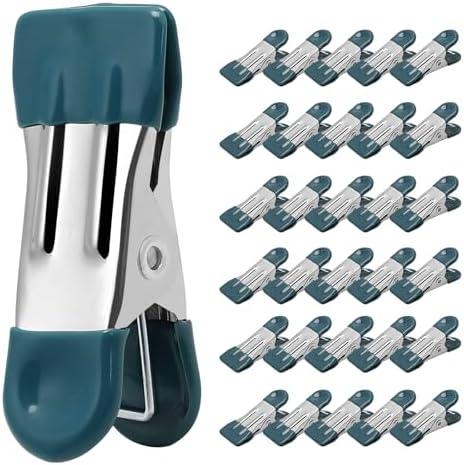 Clothes Pins Heavy Duty 29  Pack - 2.17 Inch Metal Chip Clips, Clothespins for Photo Drying Clothesline Laundry Sock, Bag Clips for Food Kitchen Stainless Steel with Rubber, Dark Green
