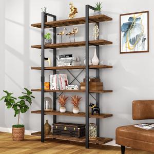 FRAPOW Bookshelf, 6 Tier Book Shelf 83Inch Tall Bookcase, Industrial Large Bookshelves Rustic Book Case with Open Metal Frame for Office, Bedroom, Farmhouse, Living Room (Vintage)