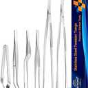 JETKONG 6 Pcs Cooking Tweezer Tongs, 12'' and 6.3" Stainless Steel Kitchen Tweezer Set, Professional Chef Tweezers for Cooking, Repairing, Sea Food, BBQ, Multi-use