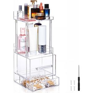 Qinyoung Double Layer Disposable Facial Towels Storage Box Acrylic Container Clear Face Towel Holder Compatible with Clean Towel XL Makeup Box Organizer (Excluding Facial Towels)