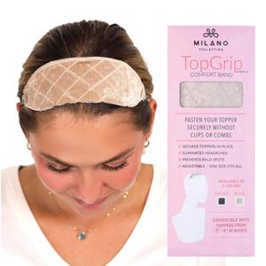 MILANO COLLECTION Glueless Top Grip for Hair Topper & Wiglets, Adjustable Translucent Strap with Side Openings, Top Headband for Your Wig or Topper, Includes Clips, Beige, Medium