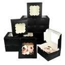 Bakepacker 100pcs Black Cookie Boxes 6x6x3 inches Easy Assemble Macaroon Pastry Boxes Bakery Boxes with Window for Bakery