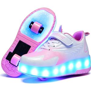 Ehauuo Unisex Roller Shoes Kids Sparkling Wheels Shoes Girls Light up Roller Skates Sneakers Boys Rechargeable Flashing Sneakers for Gift, Size: 7 Big Kid