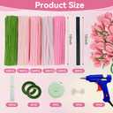 500 Pcs Thick Pipe Cleaners for DIY Flowers & Crafts 5 Colors Chenille Stems with Glue Guns & Tape Measure Perfect for Family Fun & Creativity, Holiday & Room Decorations (Pink, 12in x 8mm)