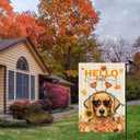 2 x Hello Fall Wood Watercolor Dog Sunflowers Pumpkins Maple Leaves Autumn Garden Flag Yard Flag 12x18 Inch Double Sided Small Mini Yard Outdoor Outside Farmhouse Holiday Decoration
