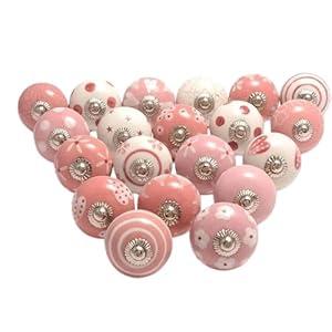 Craftintegration Cabinet Knobs and Pulls - Indian Vintage Pottery Ceramic Kitchen Cupboard Drawer Handle Interior Decor Furniture Hardware (Pink Flower, Pack of 12)