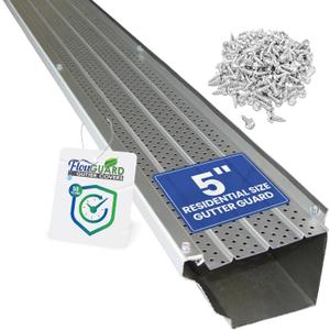FlowGuard Gutter Guard, USA Made Professional DIY 5 Inch 50-Year Gutter Cover Leaf Protection System - Matte - Aluminum - 204 Feet - by FlexxPoint, Size Name: 200'