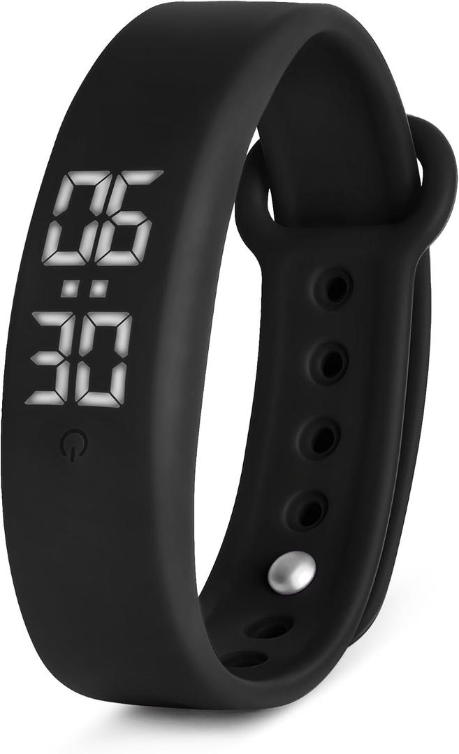 Black Vibrating Alarm Wristband for Heavy Sleepers with Body Temperature Monitoring Waterproof Noiseless Silent Shock Watch USB Rechargeable for Students Sports Won’t Wake Your Partner