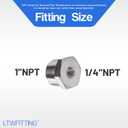 LTWFITTING Bar Production Stainless Steel 316 Pipe Hex Bushing Reducer Fittings 1" Male x 1/4" Female NPT Fuel Water Boat (Pack of 5)