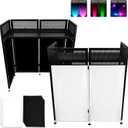 Neoaider DJ Booth Table Station 44"x42"x21", DJ Facade Booth w/Black & White Lighting Scrims, Detachable 40"x20" DJ Table, Carrying Bag, Foldable Metal Frame DJ Booth Panel for Show, Party, Gathering