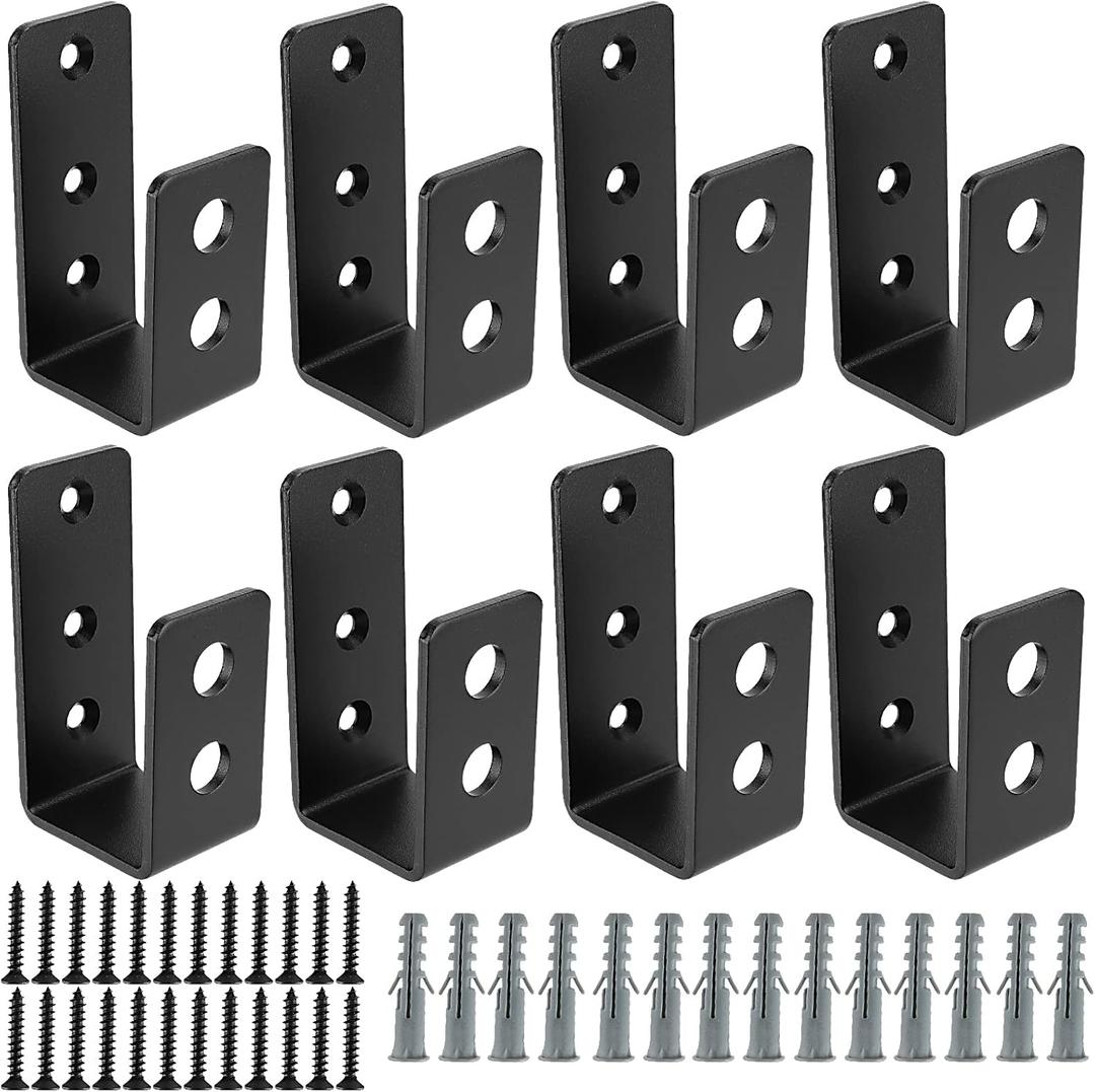 8 Pack Door Barricade Brackets, Open Bar Holder U Bracket with Screws and Anchors, Heavy Duty Security Holder Bracket Stopper Tool Hanger for Barn, Shed, Garage Doors, Fits 2x4 Boards