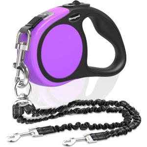 Double Retractable Dog Leash for Two Dogs Up to 110 lbs - 16 ft Coupler Leashes for Small Medium Dogs - One Locked System, Non Slip Grip, Tangle Free (Purple)