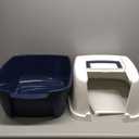 IRIS USA Cat Litter Box, Enclosed Litter Box with Front Door Flap and Scoop, Covered Kitty Litter Box with Handle and Buckles for Portability and Privacy, Navy/White