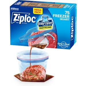 Ziploc Quart Food Storage Freezer Bags, New Stay Open Design with Stand-Up Bottom, Easy to Fill, 75 Count