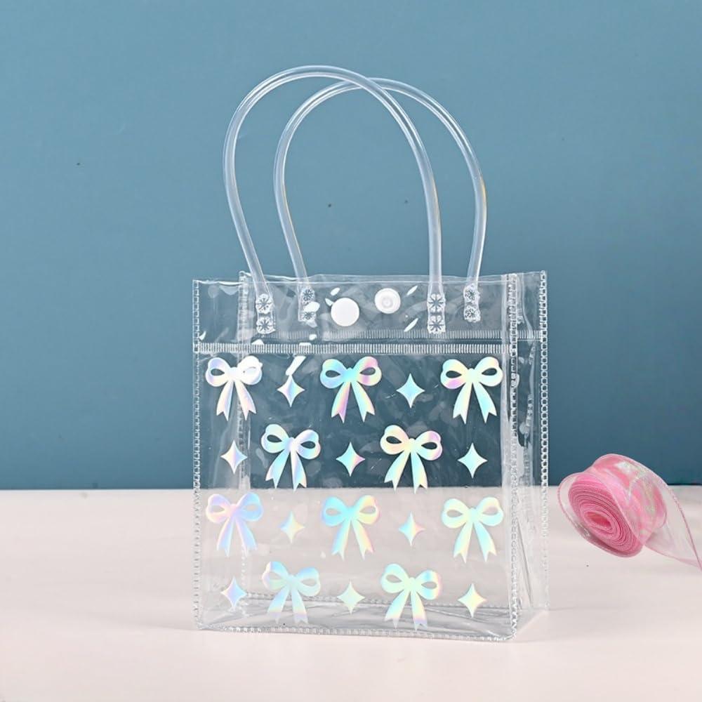 10Pcs Bow Clear Gift Bags with Handles,Party Favor Bag Clear Bags for Gifts Reusable with Ribbon for Wedding Birthday Valentine's Day Mother's Day (Bow)