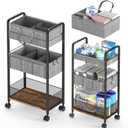 LIDTOP 2In1 Baby Diaper Caddy & 3-Tier Rolling Diaper Cart, Diaper Caddy Organizer Cart with Dividers, Mobile Metal Utility Cart for Nursery Essentials, Detachable Bedside Cart, Large Capacity (Black)
