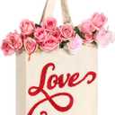 Sadnyy Valentines Day Canvas Tote Bag Embroidery Reusable Valentines Bag Basket Love Heart Gift Bags Cotton Tote with Handles for Wedding Grocery Shopping DIY Craft Valentine's Day Favor