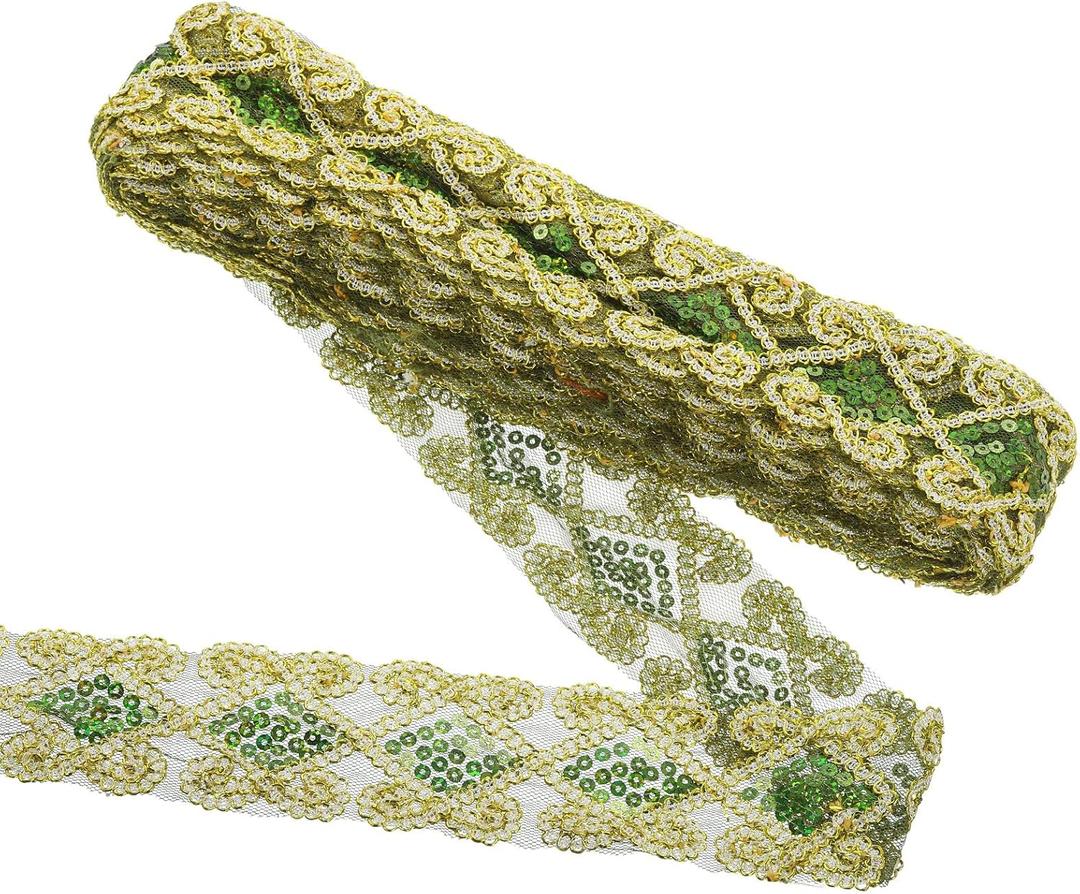 Uxcell 11 Yards Sequins Trim Ribbon 2.4 Inch Lace Gold Edge Sequins Gimp Braid Trim Paillette Fabric Flat Trims Strips for Crafts Sewing Clothes Home Party Decoration, Army Green