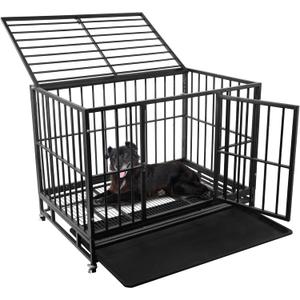 Elevon 42 Inch Heavy Duty Dog Crate with Secure Locking System, Escape-Proof Dog Cage Kennel for Medium to Large Dogs, Indestructible Chew-Resistant Design, Dual Doors & Easy-Clean Removable Tray