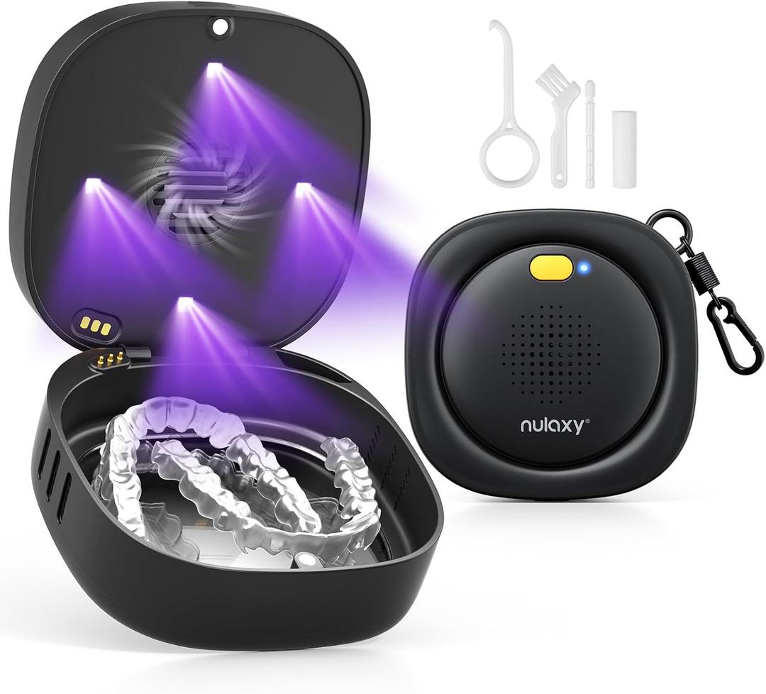 Nulaxy UVC Retainer Case with Fan, Magnetic Closure Aligner Case Includes Vent Holes and Mirror, Portable Retainer Box with Removal Tool and Brush Compatible with Invisalign Retainer Slim Aligner (Black)