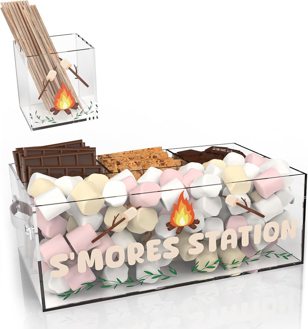 S'Mores Station With Jar, Acrylic Smores Caddy With Handle, Smores Maker Box, Smores Accessories Organizer, Smores Bar Holder, Smores Kit Tray for Fire Pit Outdoor Camping BBQ Outdoor