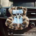 Doll Car Seat for 38 inch Figures, Fits Character Plushes, Blind Box Dolls & Vinyl Collectibles, Includes Air Vent Clip & Desktop Stand, Cute Car Ornament for Collectors (Brown Leopard Print)