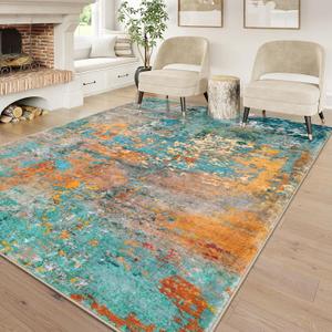 Lahome Modern Abstract Area Rug 6x9 Rugs for Living Room, Washable Accent Bedroom Rug Low Pile Non Slip, Colorful Soft Indoor Contemporary Carpet for Dining Room Table Apartment (Rosy)