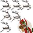 6 Pcs Christmas Deer Napkin Rings Silver Metal Elk Shaped Design Napkin Holder for Xmas New Year Holiday Wedding Receptions Dining Table Great Decorations
