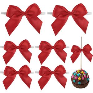 AIMUDI Red Satin Bows 2" Satin Bow for Gift Wrapping Small Bows with Twist Ties Premade Ribbon Bow for Crafts Cake Pop Treat Bags Wedding Bridal Shower Birthday Party Decoration, 50 PCs