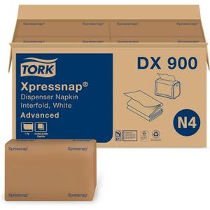 Tork Xpressnap White Dispenser Napkins N4 Advanced Interfold 1-Ply for Hygienic Dispensing 12 Packs of 500 (6000 Total) - (DX900)
