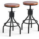 Industrial Bar Stool-Set of 2-Swivel Counter Coffee Chair-Extra Pub Height Adjustable 22-33 inch