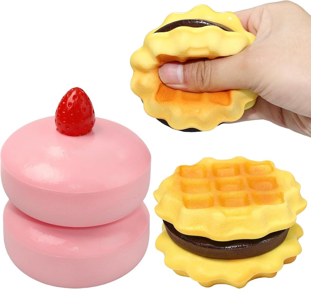 Slow Rising Squishy Cake & Waffle Squeeze Toys for Stress Relief, Soft Food Squishy for Kids Adults, Fidget Toys Party Favors, Popular Squishies Bread Birthday Gifts, Kawaii Satisfying Squishy