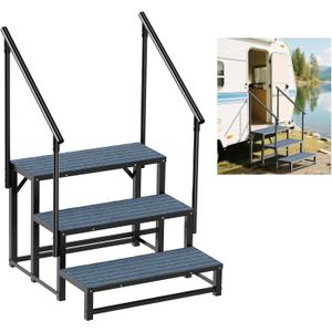 RV Steps with 2 Handrail, 3-Step Heavy Duty Hot Tub Steps, Non-Slip Outdoor Spa Steps for RV, Camper, Trailer, Mobile Home, Porch, Portable Ladder Stairs with Anti-Slip Mats (3 Steps with 2 Handrail)