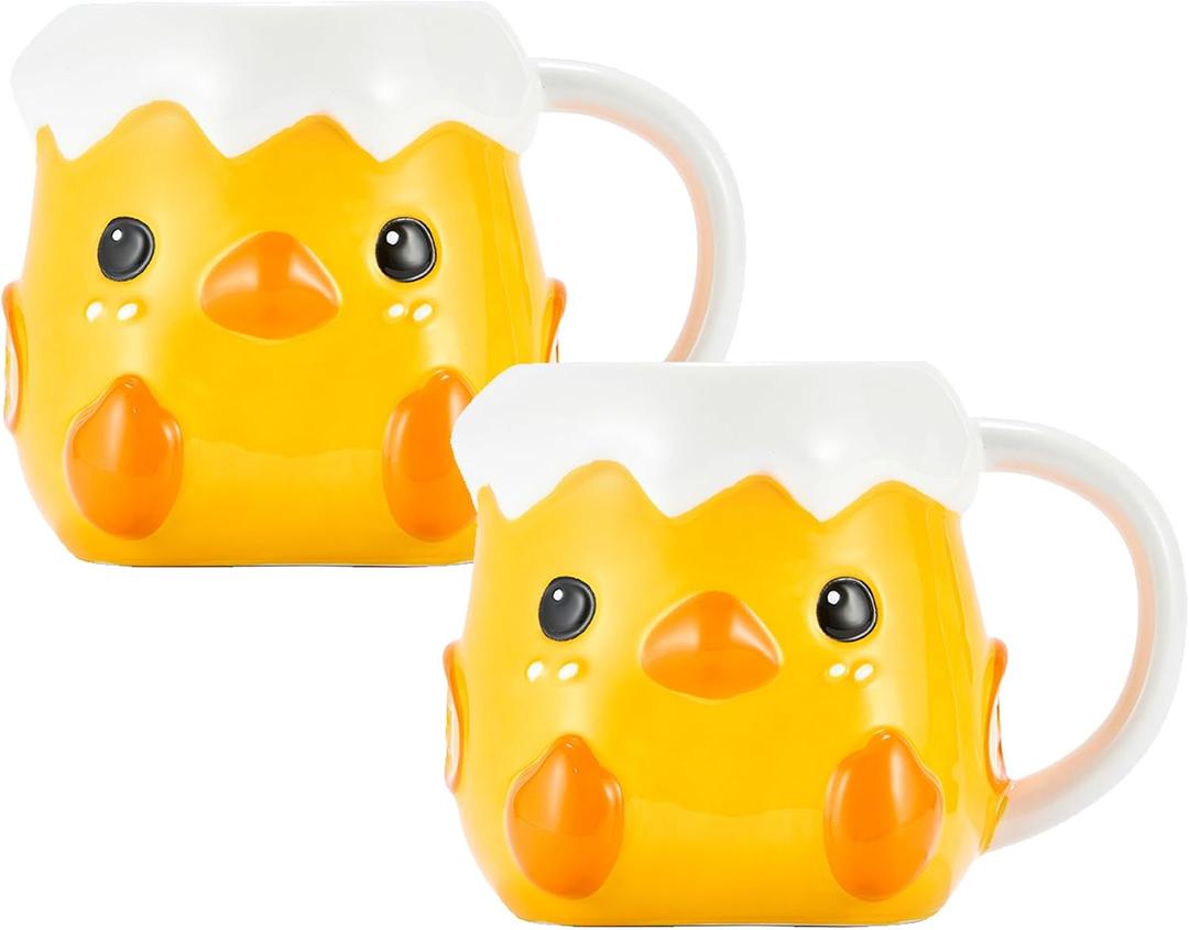 Bico Easter Chicken Hand-Painted Ceramic Mug Set of 2, Microwave & Dishwasher Safe Coffee, Cocoa & Tea Cups