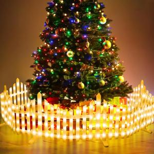 MGupzao Christmas Tree Fence Light - Christmas Decorations Lights 8 Pack Picket Fence for Indoor Outdoor Christmas Decor, Plug-in 8 Modes Decorative Light for for Landscape Patio Yard Path Xmas Decor