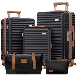 SHOWKOO Luggage Sets 3 Piece Hardside Expandable Suitcase with Double Spinner Wheels Tsa Lock, (Black, 5 piece set)