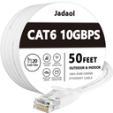 Jadaol Cat 6 Ethernet Cable 50 ft, Outdoor & Indoor 10Gbps Support Cat8 Cat7 Network, Flat RJ45 Internet LAN Computer Patch Cable for Router, Modem, Switch, Gaming Consoles, Streaming Devices, White