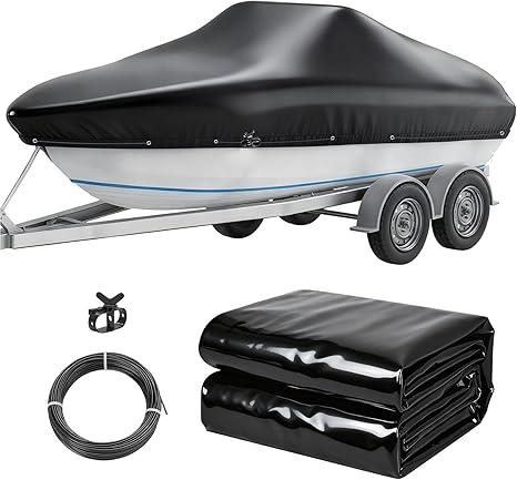 Boat Covers 14-16ft, 0.33mm Thickened Dual-PVC Coated 100% Waterproof Trailerable Boat Cover Heavy Duty with Winch & Cable for Tri-Hull, V-Hull, Fishing, Bass Boat, Easy to Install, 96" Wide