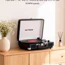 Vinyl Record Player with Bluetooth in/Out, Vintage Portable Suitcase Record Player, 3-Speed LP Turntable with USB Vinyl-to-MP3 Conversion, Stereo Speakers, RCA in & Headphone Jack, Black