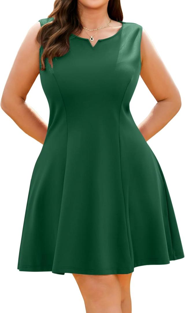 RWJ Women's Plus Size Cocktail Dress Formal 2026 Summer Sleeveless Aline Evening Party Spring Short Dresses with Pocket (Green, XL)