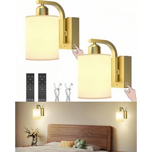 iThird Battery Operated Wall Sconces Set of 2: 6000mAh Rechargeable Wall Light with Touch and Remote, Wireless Wall Lamp for Bedroom, Gold Modern Cordless Wall Scones for Living Room Hallway Bathroom (Gold 8 Inch)