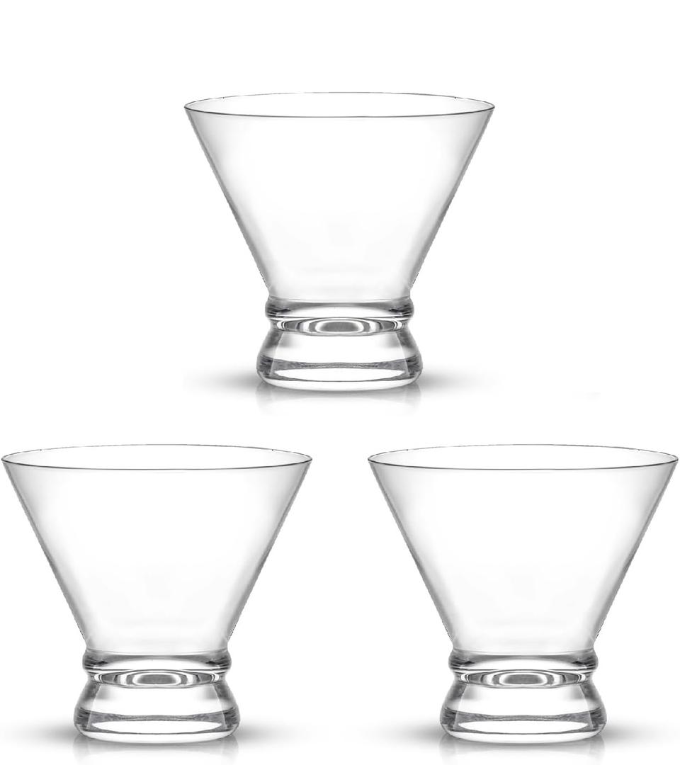 JoyJolt Afina Stemless Martini Glasses Set of 3, 8.5 oz Liquor Drinking Glasses for Cocktail and Margarita, Bar Glass Cups, Glass Dessert Cups
