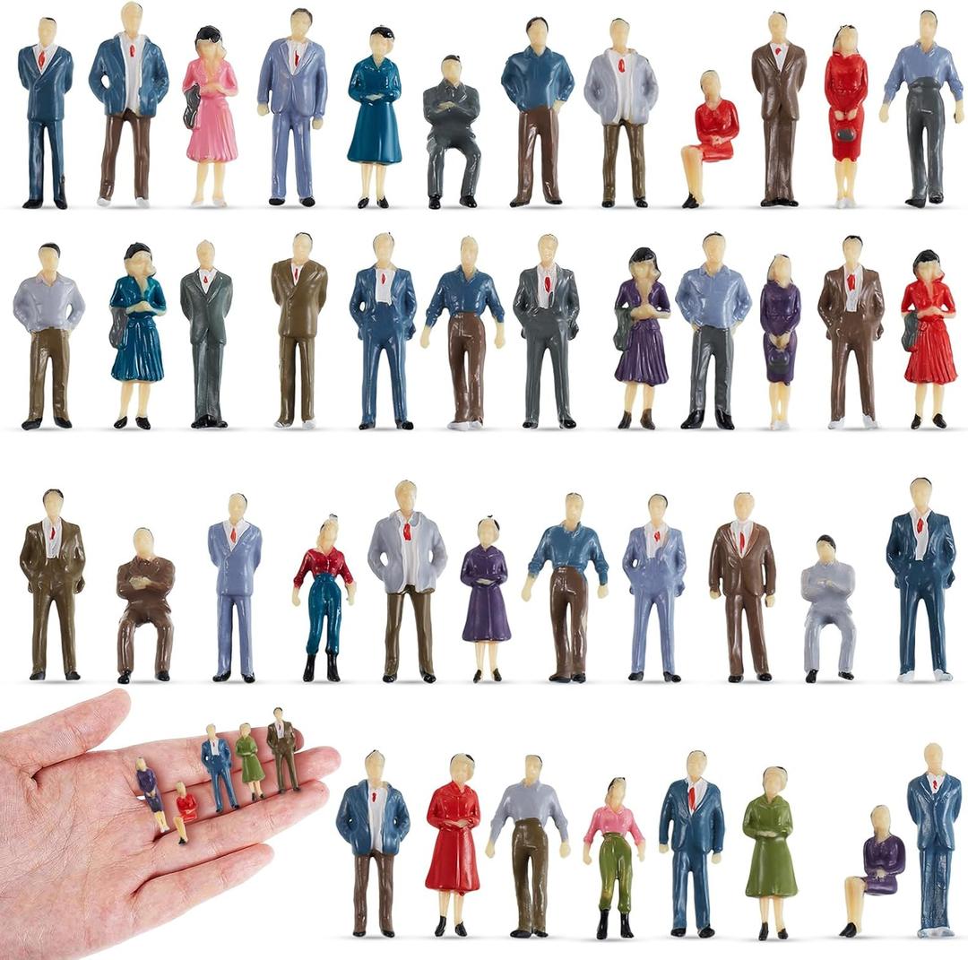Juexica 50 Pcs 1: 75 Scale Mini People Figurines Model Trains Architectural Painted People Figures Tiny Plastic Miniature Figurines Sitting Standing Model for Miniature Scenes