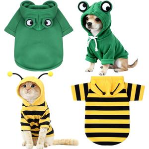 2 Pcs Dog Halloween Costume Frog Coat Hoodies Bee Outfits Warm Winter Clothes for French Bulldog Chihuahua Puppy Cat Kitten Pet Accessories(M)