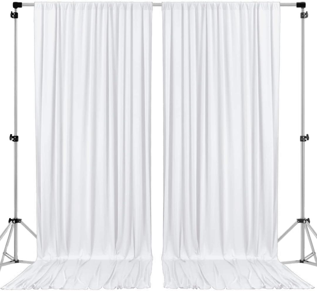 AK TRADING CO. 10 feet x 10 feet Polyester Backdrop Drapes Curtains Panels with Rod Pockets - Wedding Ceremony Party Home Window Decorations - White, 60"W x 120"L