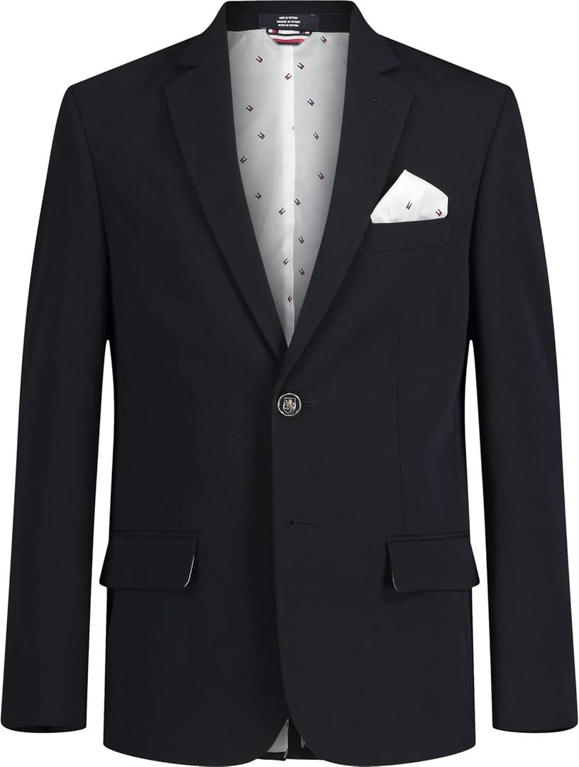 Tommy Hilfiger Boys' Bi-Stretch Alexander Blazer Suit Jacket, 2-Button Single Breasted Closure, Solid Color, Buttoned Cuffs & Front Flap Pockets (18)
