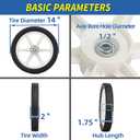 14 x 2'' Rubber Tire and Spoked Plastic Wheel, 1.75" Offset Hub Length, 1/2" Axle Bore, for Lawn Mower Trolley Dolly Wheel Replacement, 2 Pack, 2 Pcs